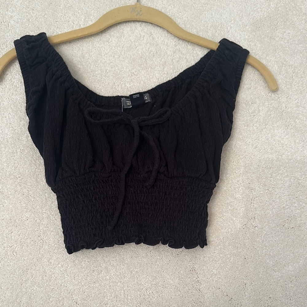 Black Smocked Crop Top